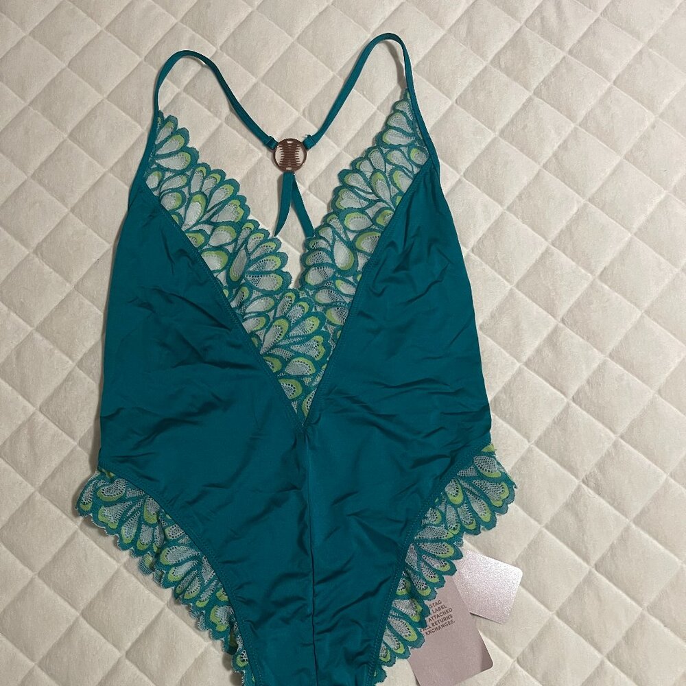 Savage X Fenty Teal Blue Lace Teddy